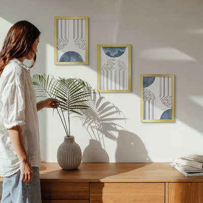 Triptych v ráme Abstraktné vzory v odtieňoch modrej a bielej