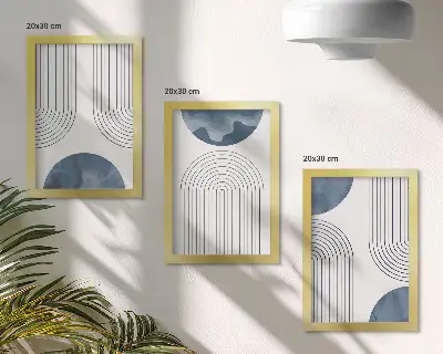 Abstraktné vzory v odtieňoch modrej a bielej triptych v ráme