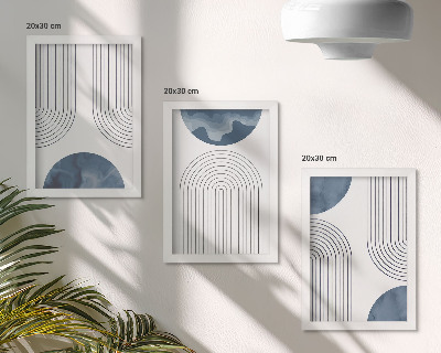 Triptych v ráme Abstraktné vzory v odtieňoch modrej a bielej