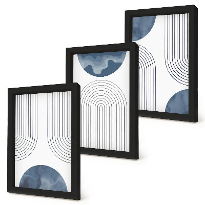 Triptych v ráme Abstraktné vzory v odtieňoch modrej a bielej