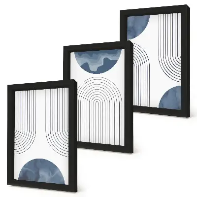 Abstraktné vzory v odtieňoch modrej a bielej triptych v ráme
