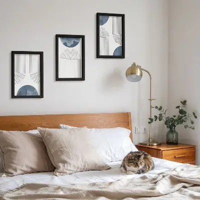 Abstraktné vzory v odtieňoch modrej a bielej triptych v ráme