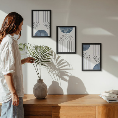 Triptych v ráme Abstraktné vzory v odtieňoch modrej a bielej