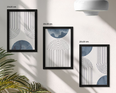 Triptych v ráme Abstraktné vzory v odtieňoch modrej a bielej