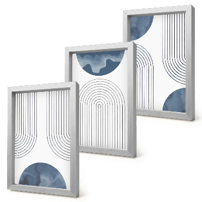 Triptych v ráme Abstraktné vzory v odtieňoch modrej a bielej