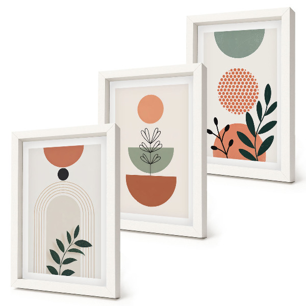 Triptych v ráme Rastlinné motívy v moderných tvaroch a farbách