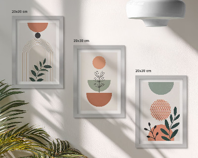 Triptych v ráme Rastlinné motívy v moderných tvaroch a farbách