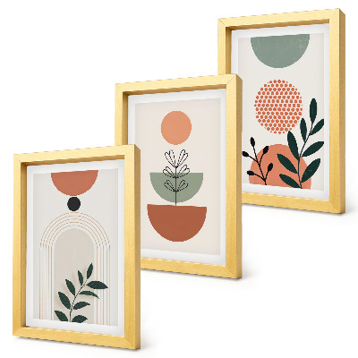 Triptych v ráme Rastlinné motívy v moderných tvaroch a farbách