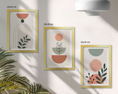 Triptych v ráme Rastlinné motívy v moderných tvaroch a farbách