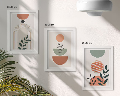 Triptych v ráme Rastlinné motívy v moderných tvaroch a farbách