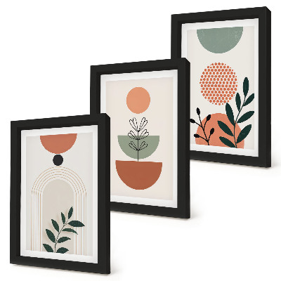Triptych v ráme Rastlinné motívy v moderných tvaroch a farbách