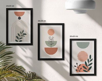 Triptych v ráme Rastlinné motívy v moderných tvaroch a farbách