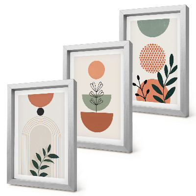 Triptych v ráme Rastlinné motívy v moderných tvaroch a farbách