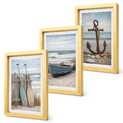 Triptych v ráme Pláž s vesličkou a kotvou v piesku