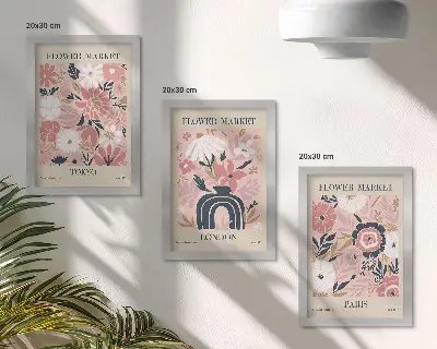 Kvetinové motívy v Tokiu, Londýne a Paríži triptych v ráme