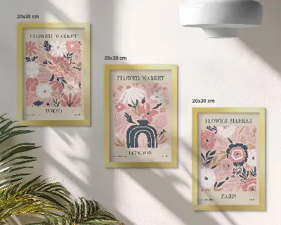 Kvetinové motívy v Tokiu, Londýne a Paríži triptych v ráme