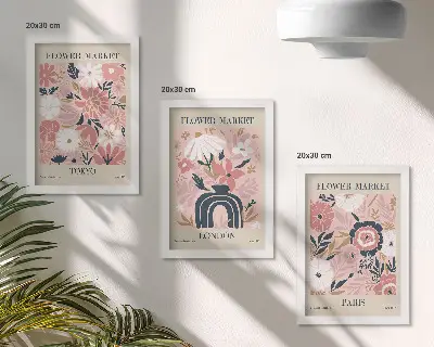 Kvetinové motívy v Tokiu, Londýne a Paríži triptych v ráme