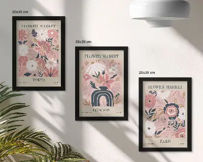 Kvetinové motívy v Tokiu, Londýne a Paríži triptych v ráme