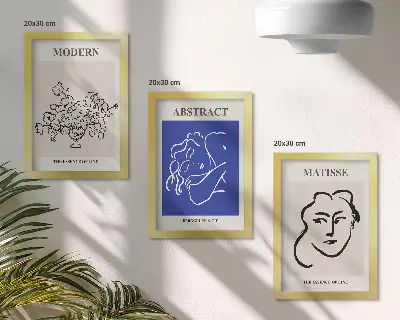 Triptych plagátov v ráme v modernom a abstraktnom štýle od Henriho Matissea