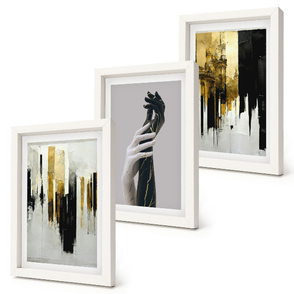 Triptych v ráme Abstraktné maľby a dve ruky