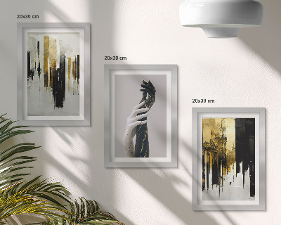 Triptych v ráme Abstraktné maľby a dve ruky