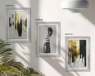 Abstraktné maľby a dve ruky triptych v ráme