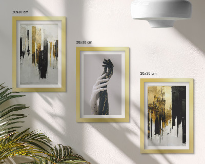 Triptych v ráme Abstraktné maľby a dve ruky