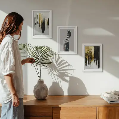 Abstraktné maľby a dve ruky triptych v ráme