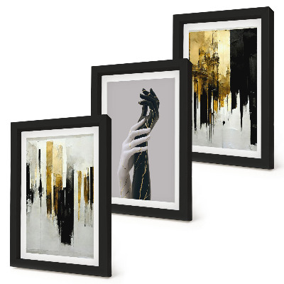 Triptych v ráme Abstraktné maľby a dve ruky