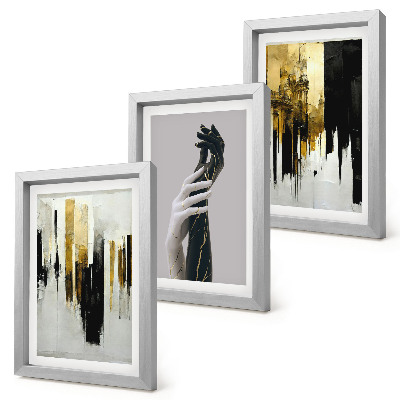 Triptych v ráme Abstraktné maľby a dve ruky