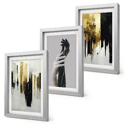 Abstraktné maľby a dve ruky triptych v ráme