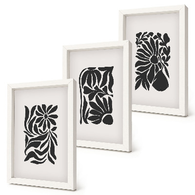 Triptych v ráme Abstraktné rastlinné vzory v odtieňoch čiernej