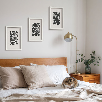 Triptych v ráme Abstraktné rastlinné vzory v odtieňoch čiernej
