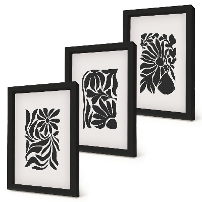 Triptych v ráme Abstraktné rastlinné vzory v odtieňoch čiernej
