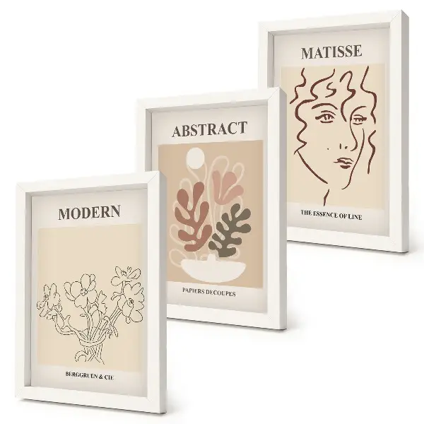Rastlinné motívy a línie v modernom štýle triptych v ráme