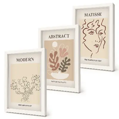 Rastlinné motívy a línie v modernom štýle triptych v ráme