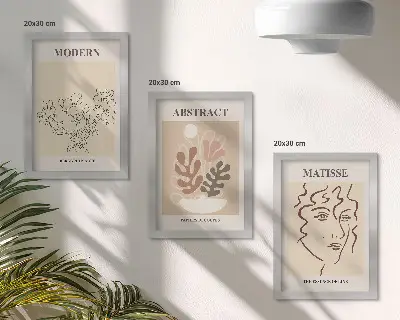 Rastlinné motívy a línie v modernom štýle triptych v ráme