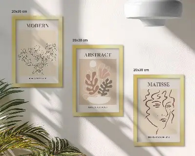 Rastlinné motívy a línie v modernom štýle triptych v ráme