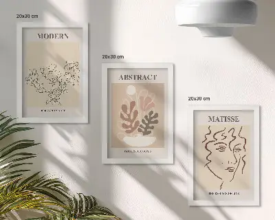 Rastlinné motívy a línie v modernom štýle triptych v ráme