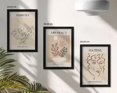Rastlinné motívy a línie v modernom štýle triptych v ráme