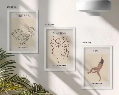 Sada obrazov do obývačky štýlová grafika s motívmi kvetov, tvárí a ľudských postáv