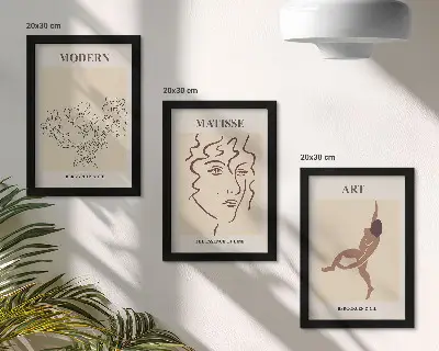 Sada obrazov do obývačky štýlová grafika s motívmi kvetov, tvárí a ľudských postáv