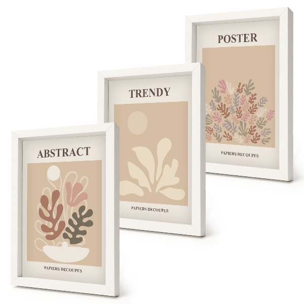 Triptych v ráme Rastlinné motívy v odtieňoch béžovej a hnedej na plagátoch