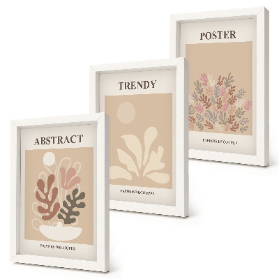 Triptych v ráme Rastlinné motívy v odtieňoch béžovej a hnedej na plagátoch