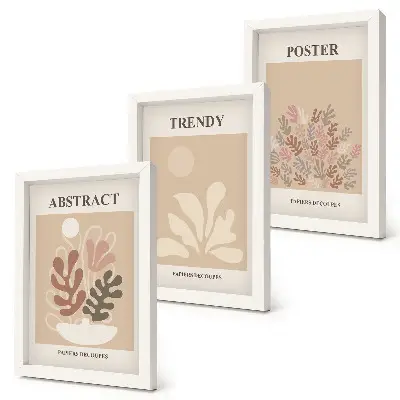 Triptych v ráme rastlinné motívy v odtieňoch béžovej a hnedej
