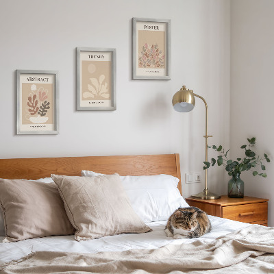 Triptych v ráme Rastlinné motívy v odtieňoch béžovej a hnedej na plagátoch