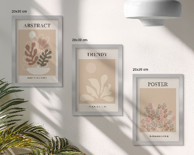 Triptych v ráme Rastlinné motívy v odtieňoch béžovej a hnedej na plagátoch