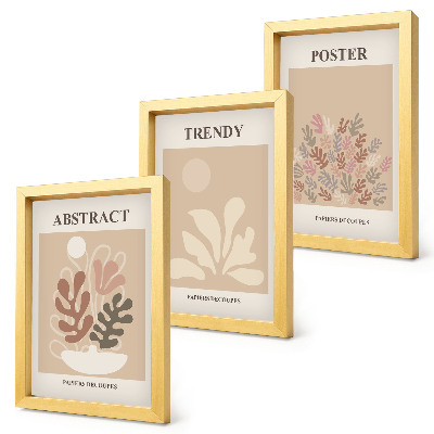 Triptych v ráme Rastlinné motívy v odtieňoch béžovej a hnedej na plagátoch