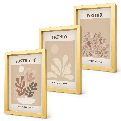 Triptych v ráme rastlinné motívy v odtieňoch béžovej a hnedej