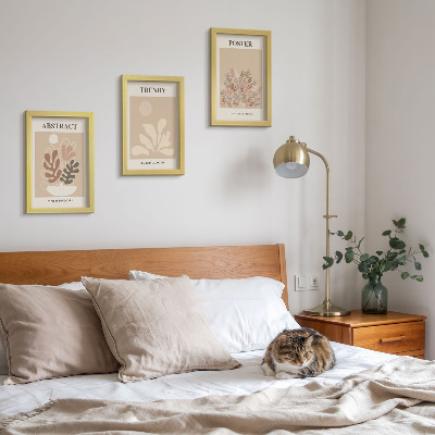 Triptych v ráme Rastlinné motívy v odtieňoch béžovej a hnedej na plagátoch